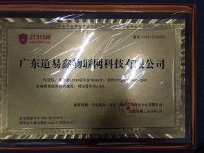 廣東道易鑫物聯(lián)網(wǎng)公司榮獲21315質(zhì)量信用3A等級(jí)，引領(lǐng)易物行業(yè)新標(biāo)桿